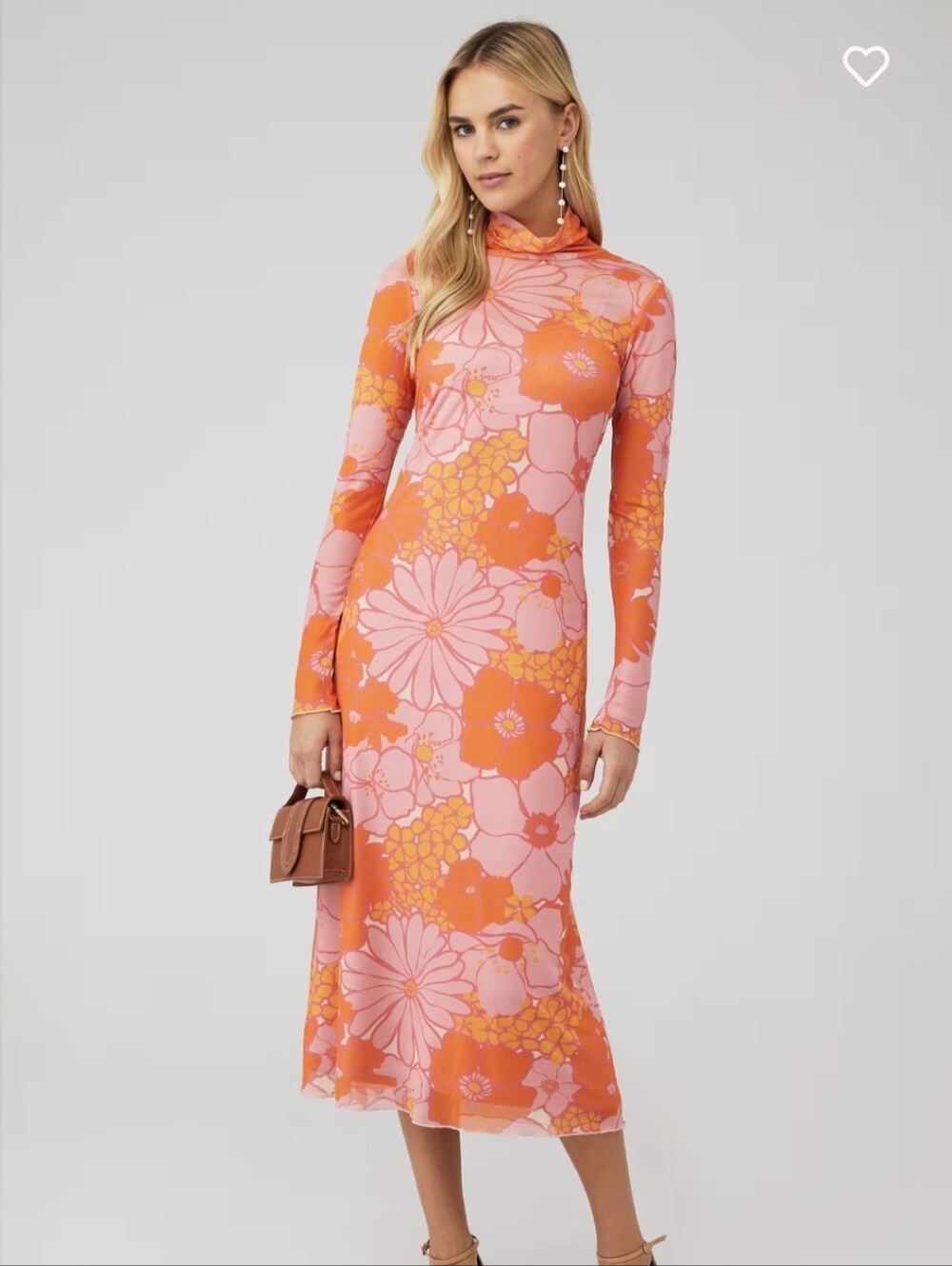 Show Me Your MuMu Daphne Turtleneck Pink & Orange Floral Long-Sleeve Midi Dress